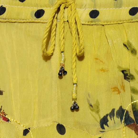 Boho Hippie Yellow Patchwork Embroidered Maxi Skirt (M) - Picture 2 of 6